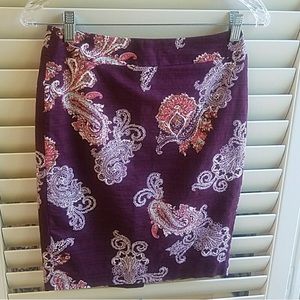 Ann Taylor Burgundy Paisley Pencil Skirt  00P
